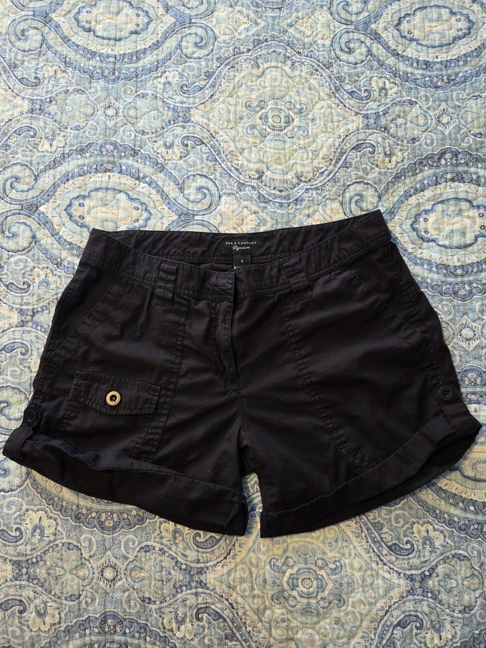 2 For $10 DKR & Company Signature Black Cuffed Cotton Shorts Womens Size 8 Cargo